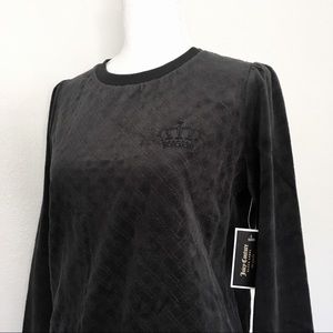 NWT Juicy Couture Black Quilted Velour Pullover